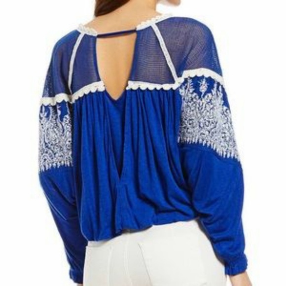 NWT Free People Carly Embroidered Top Blue XS - Picture 15 of 15